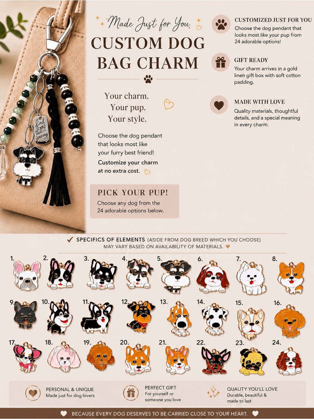 🐾 Hand Crafted Dog Mom Charm/Key Ring: PICK YOUR DOG 🐶 - Picture 2 of 8
